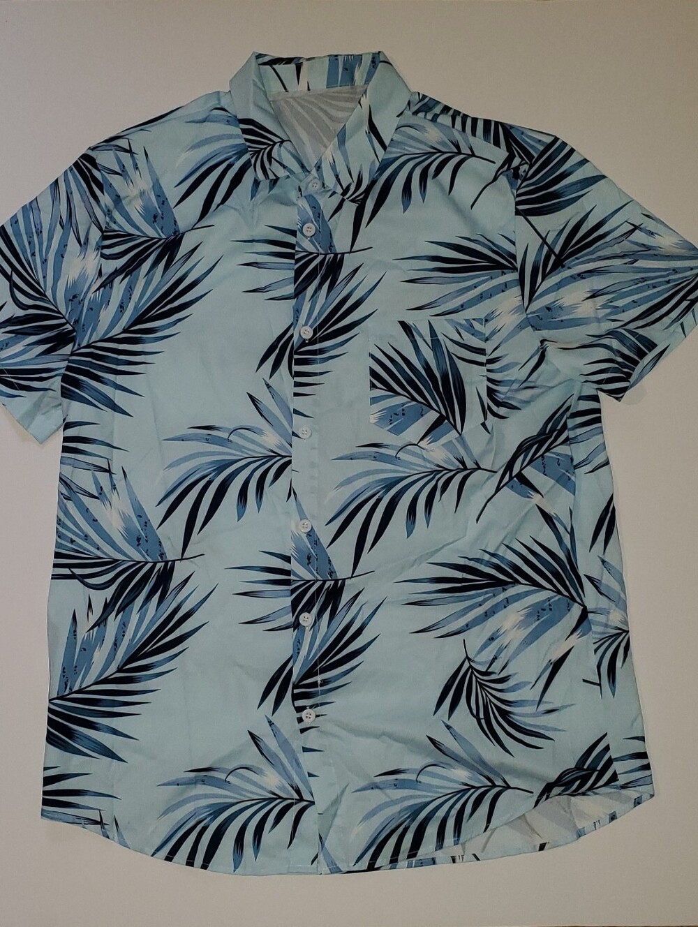 Light Blue Tropical Print Short Sleeve Shirt - Men